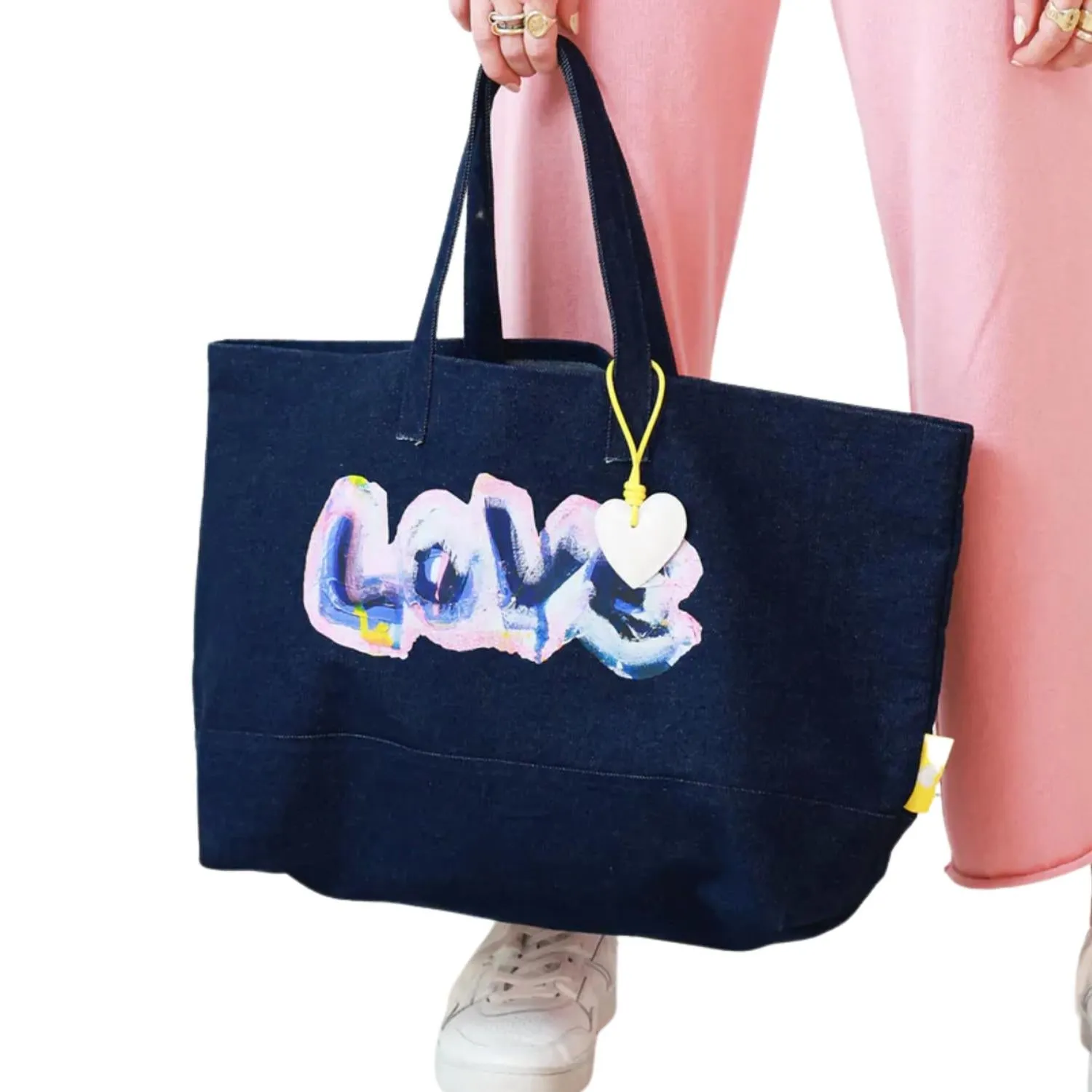 The Small Tote Wild Love Bag In Dark Denim