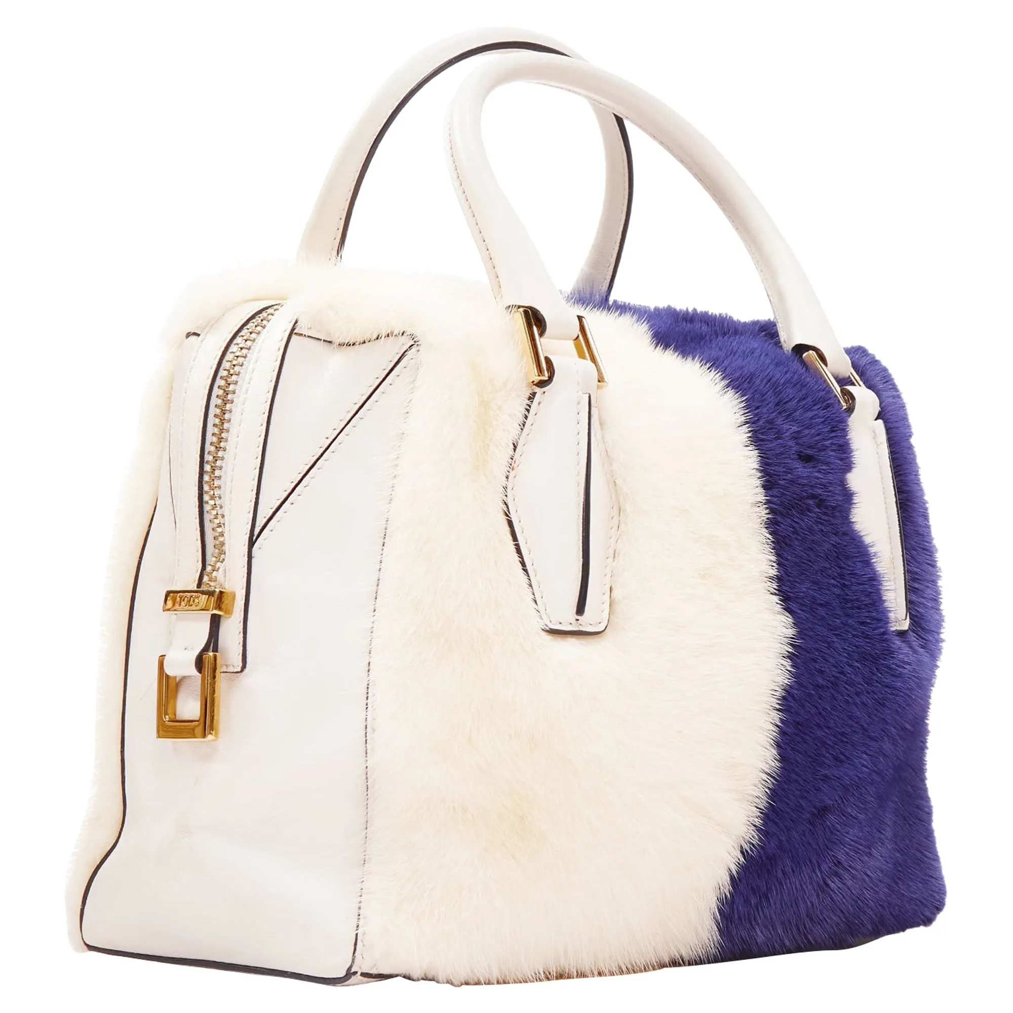 Tod's D Cube Bauletto Fur Leather Bowler Bag