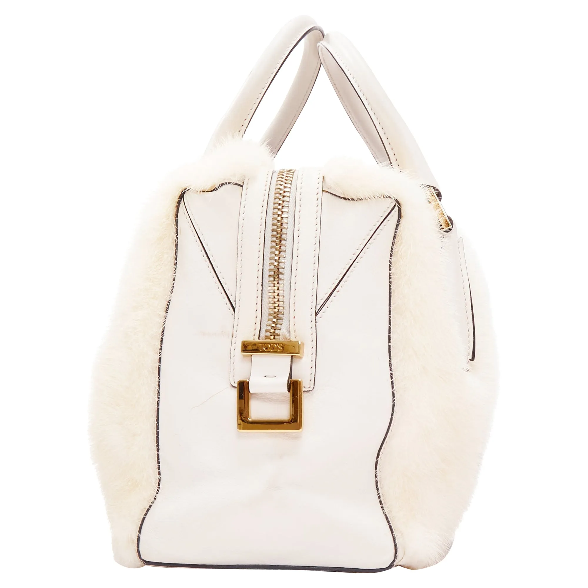 Tod's D Cube Bauletto Fur Leather Bowler Bag