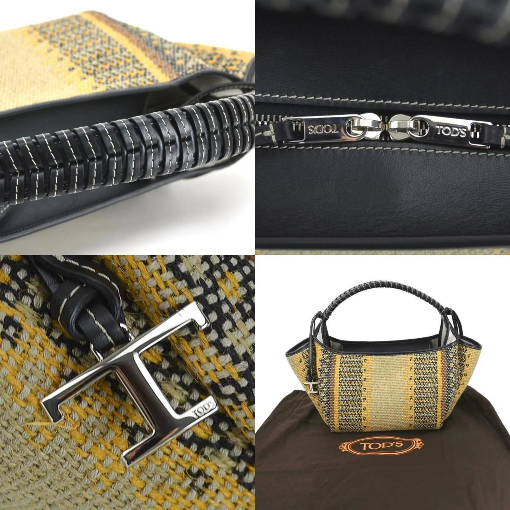 Tod's  yellow Leather Tweed Handbag (Pre-Owned)
