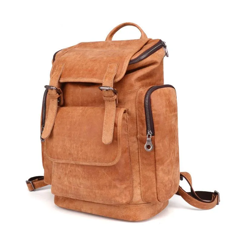 Trendy Brown Leather Men's 15'' Laptop Backpack Travel Backpack School Backpack For Men