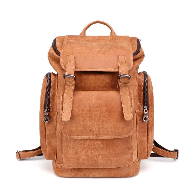 Trendy Brown Leather Men's 15'' Laptop Backpack Travel Backpack School Backpack For Men