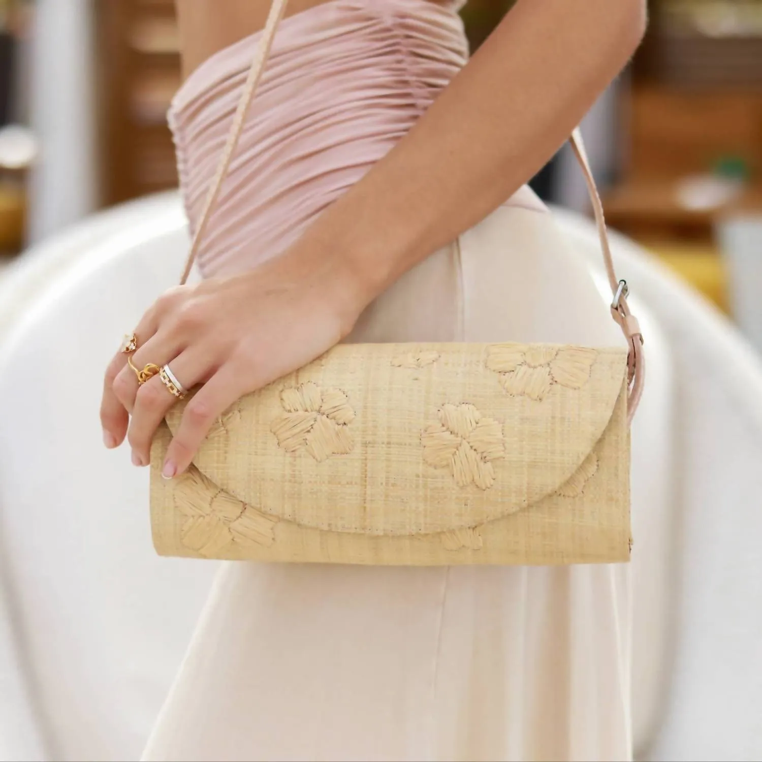 Tulum Embroidered Clutch In Natural