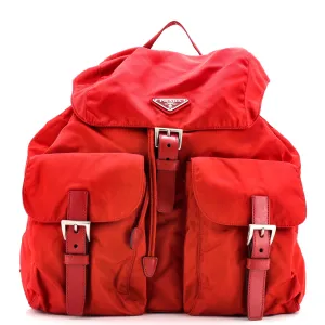 Vela Double Front Pocket Backpack Tessuto with Saffiano Leather Medium