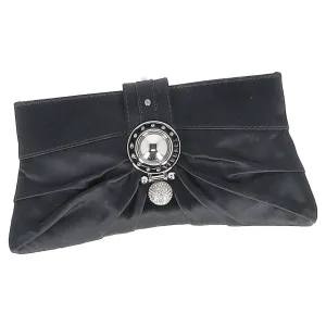 Versace Crystal-Embellished Clutch in Black Satin
