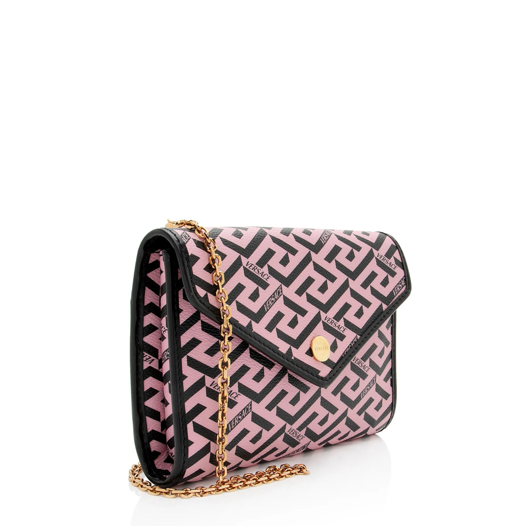 Versace La Greca Coated Canvas Wallet on Chain