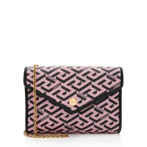 Versace La Greca Coated Canvas Wallet on Chain