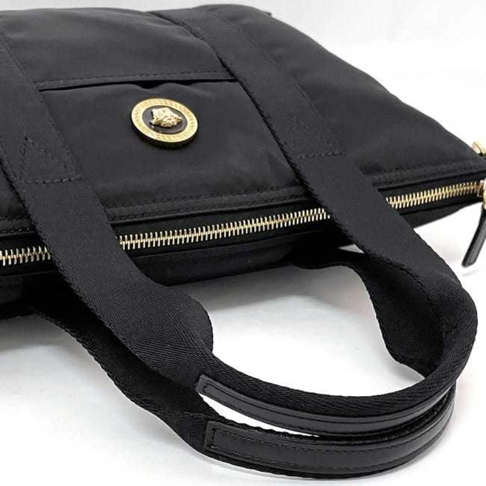 Versace Nylon Leather Tote Bag (Pre-Owned)