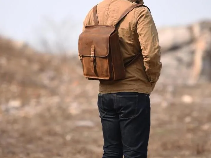 Vintage Brown Leather Mens Backpack Satchel Backpack School Backpack for men