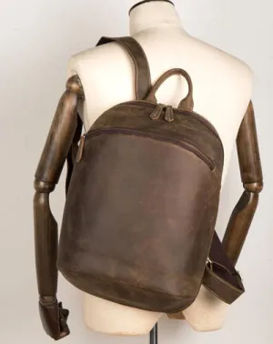 Vintage Brown Mens Leather 14 inches Laptop Backpacks Dark Brown Travel Backpacks School Backpacks for men