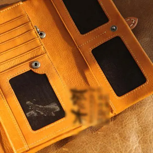 Vintage brown WOmens Leather Long Wallet Bifold Long Clutch Wallet Card Holder Purse