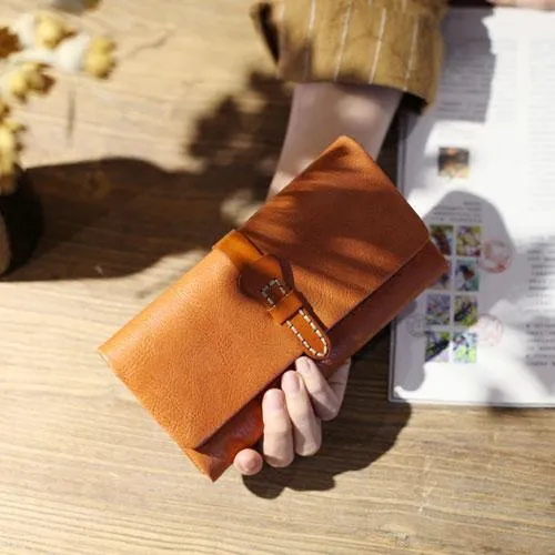 Vintage brown WOmens Leather Long Wallet Bifold Long Clutch Wallet Card Holder Purse