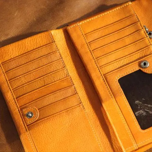 Vintage brown WOmens Leather Long Wallet Bifold Long Clutch Wallet Card Holder Purse