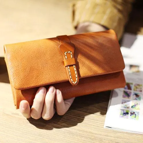 Vintage brown WOmens Leather Long Wallet Bifold Long Clutch Wallet Card Holder Purse