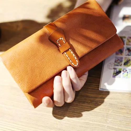 Vintage brown WOmens Leather Long Wallet Bifold Long Clutch Wallet Card Holder Purse