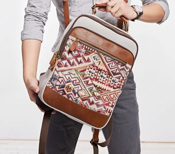 Vintage Canvas Gray Mens Backpack Canvas Travel Bag Canvas School Bag for Men