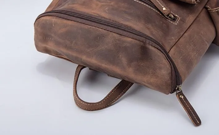 Vintage Cool Leather Mens Backpack Large Travel Bag Hiking Bag for men