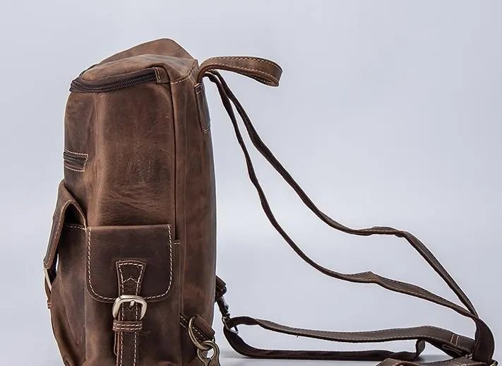 Vintage Cool Leather Mens Backpack Large Travel Bag Hiking Bag for men