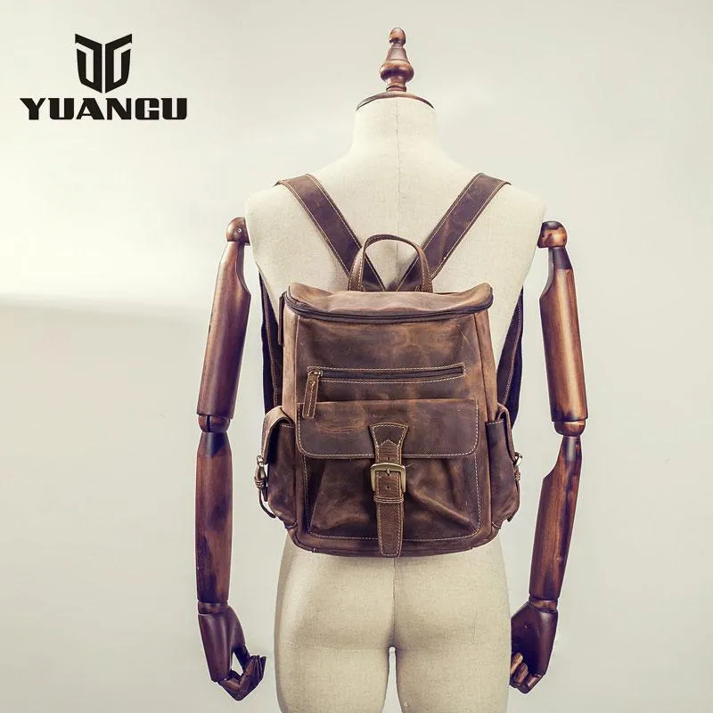 Vintage Cool Leather Mens Backpack Large Travel Bag Hiking Bag for men