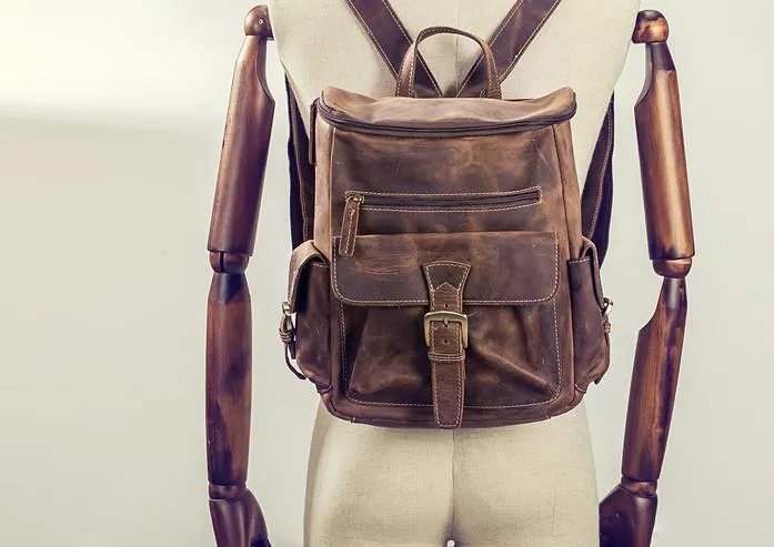 Vintage Cool Leather Mens Backpack Large Travel Bag Hiking Bag for men