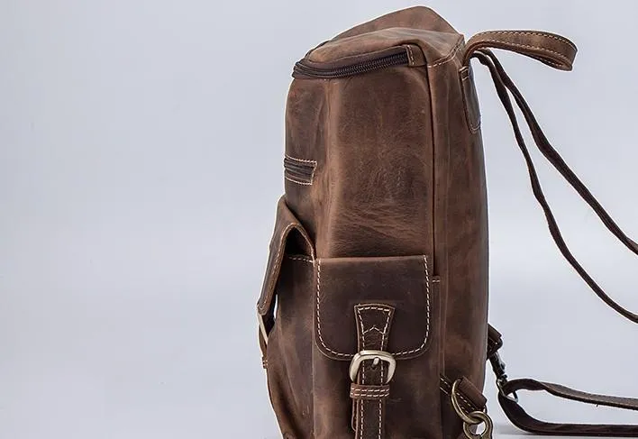 Vintage Cool Leather Mens Backpack Large Travel Bag Hiking Bag for men