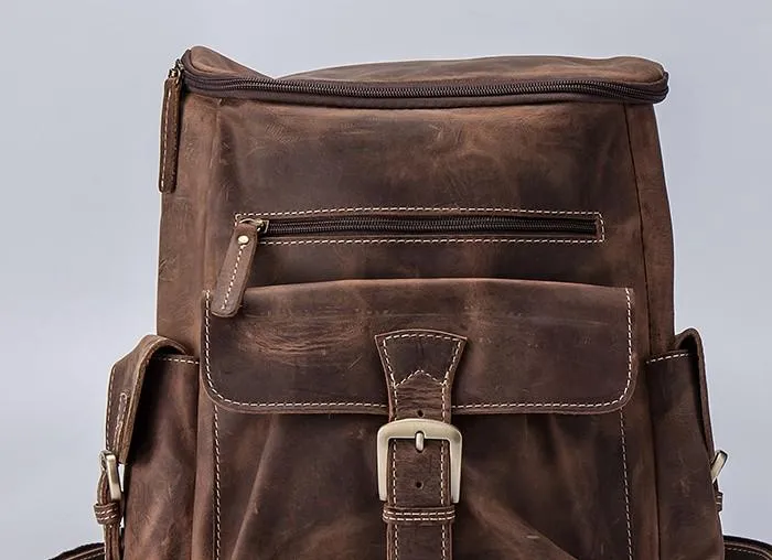 Vintage Cool Leather Mens Backpack Large Travel Bag Hiking Bag for men