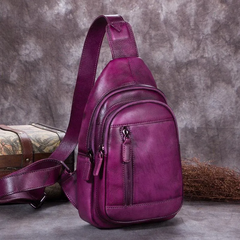 Vintage Gray Mens Leather Sling Bag Chest Bags Purses One Shoulder Backpack for Men