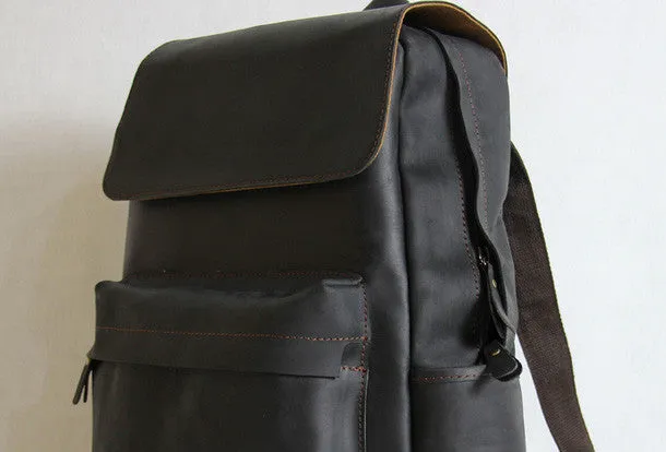 Vintage Leather backpack Black Brown for men Distressed  Travel Bag