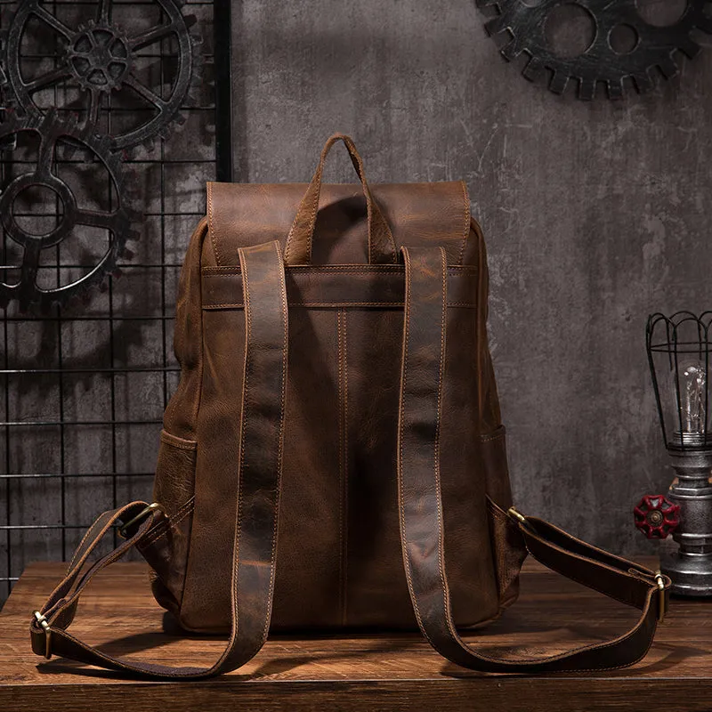 Vintage Leather backpack Black Brown for men Distressed  Travel Bag