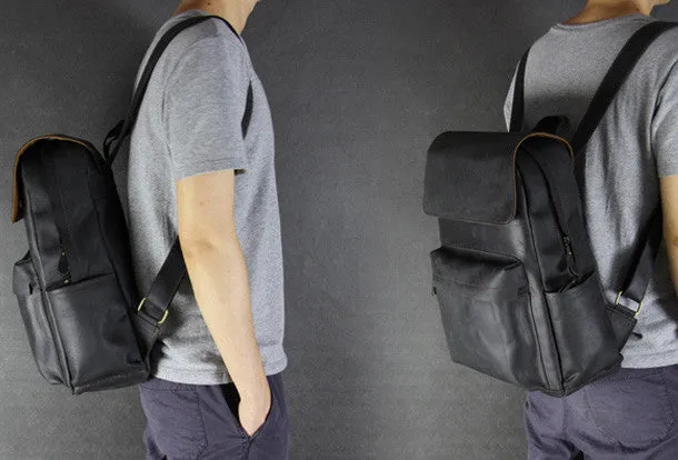 Vintage Leather backpack Black Brown for men Distressed  Travel Bag