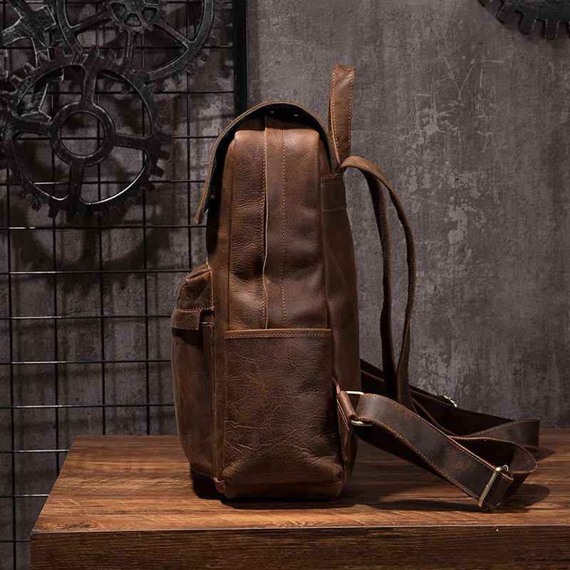 Vintage Leather backpack Black Brown for men Distressed  Travel Bag