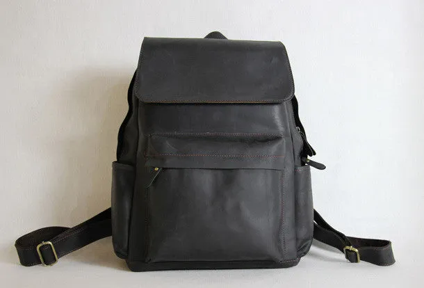 Vintage Leather backpack Black Brown for men Distressed  Travel Bag