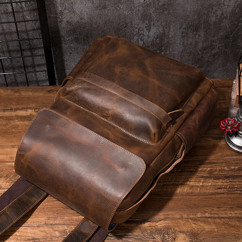 Vintage Leather backpack Black Brown for men Distressed  Travel Bag