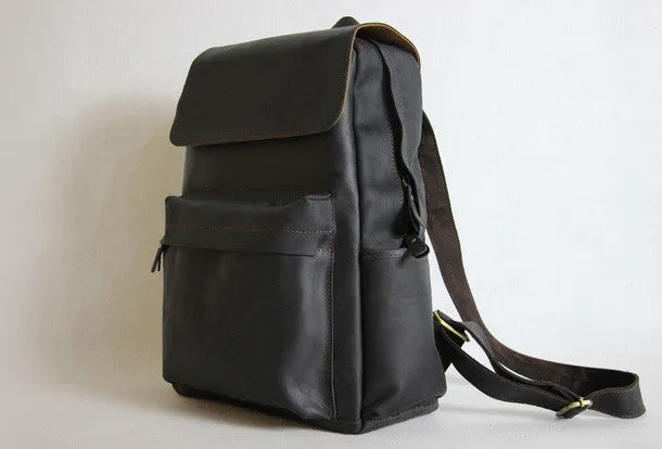 Vintage Leather backpack Black Brown for men Distressed  Travel Bag