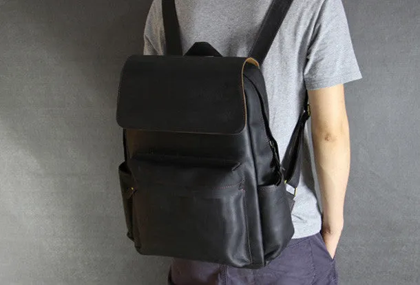 Vintage Leather backpack Black Brown for men Distressed  Travel Bag