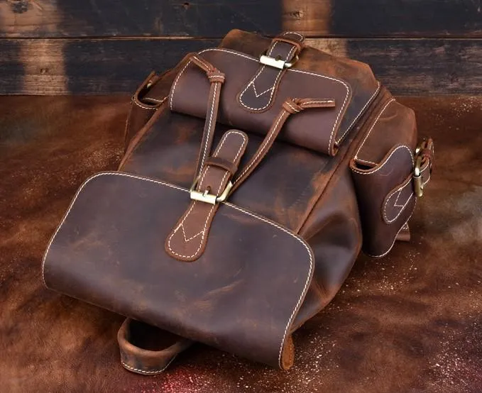 Vintage Leather Brown Mens Backpack School Backpack Travel Backpack Bags for Men