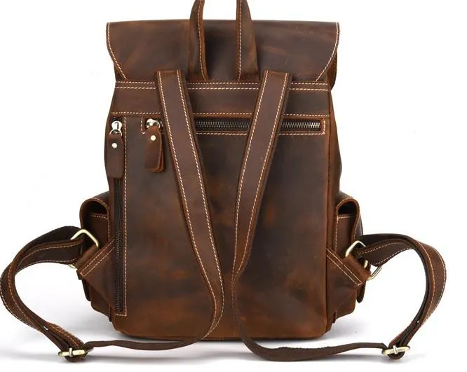 Vintage Leather Brown Mens Backpack School Backpack Travel Backpack Bags for Men