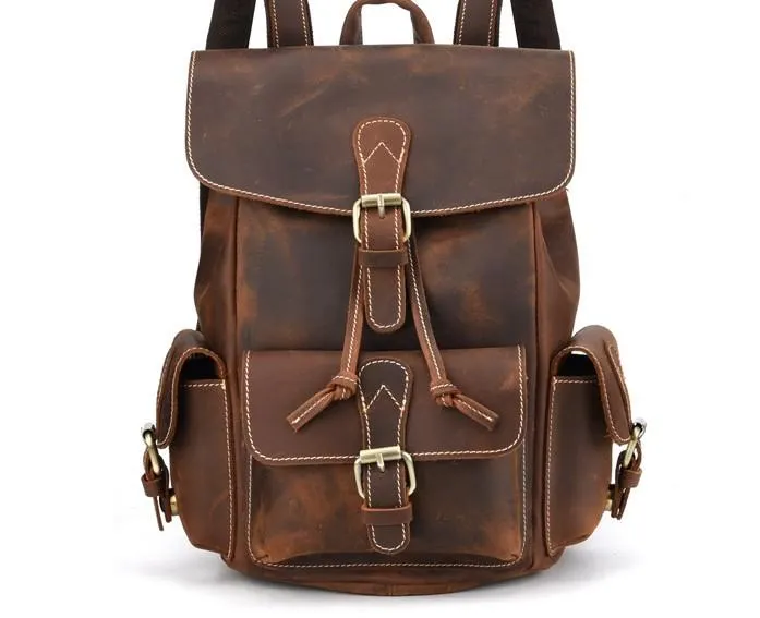 Vintage Leather Brown Mens Backpack School Backpack Travel Backpack Bags for Men