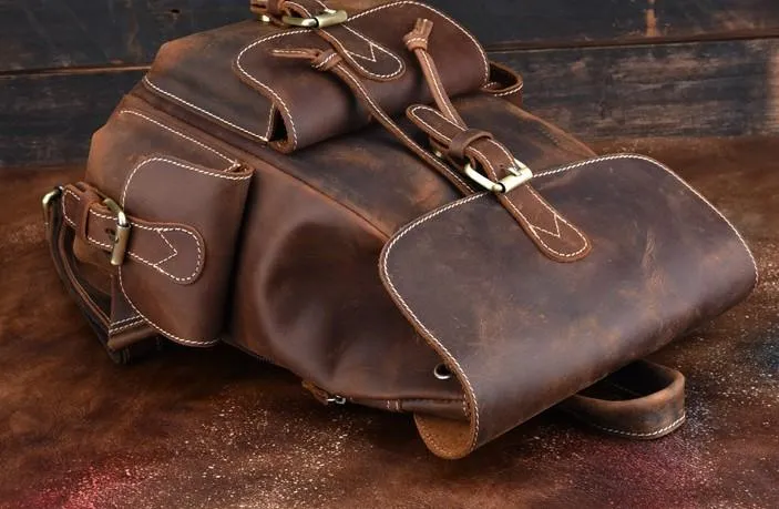 Vintage Leather Brown Mens Backpack School Backpack Travel Backpack Bags for Men