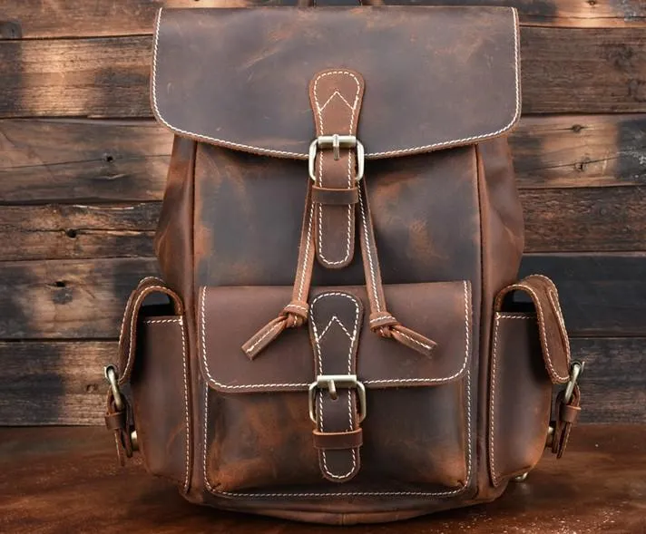 Vintage Leather Brown Mens Backpack School Backpack Travel Backpack Bags for Men