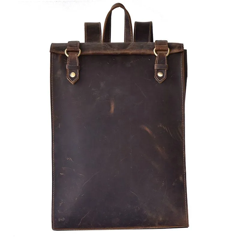 Vintage Leather Mens 14" Brown Computer Backpack Black Travel Backpack College Backpack for Men