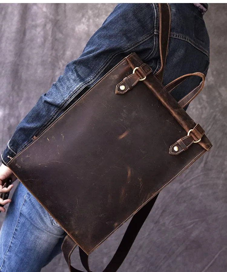 Vintage Leather Mens 14" Brown Computer Backpack Black Travel Backpack College Backpack for Men