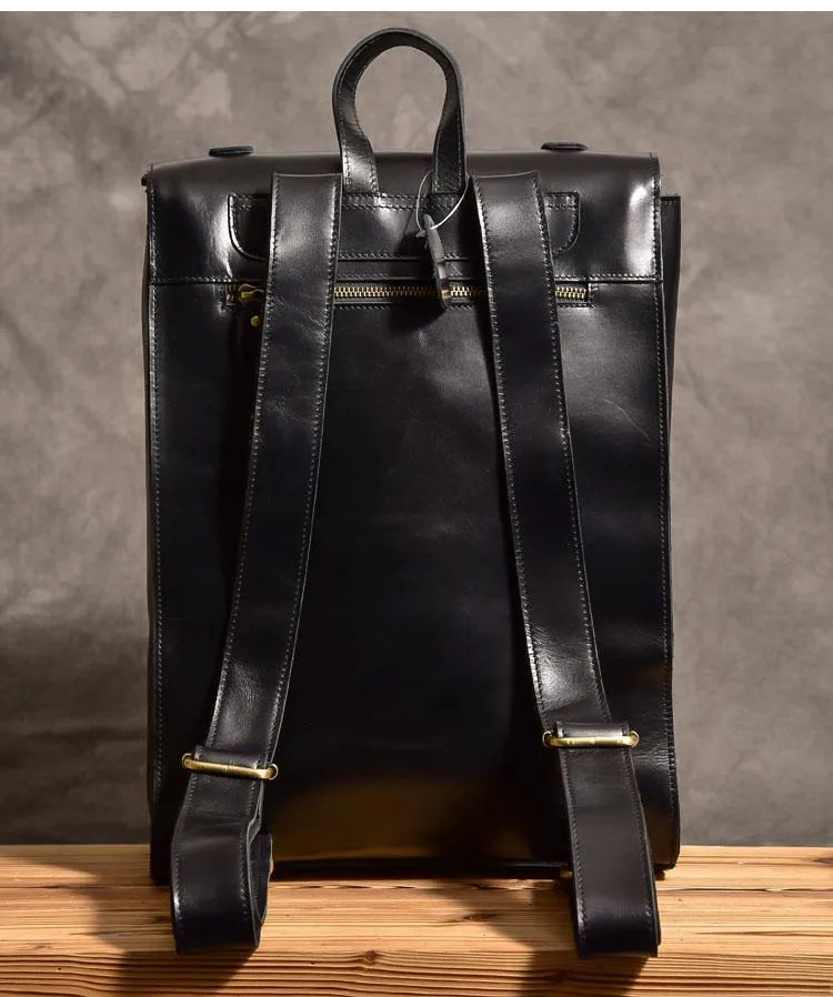 Vintage Leather Mens 14" Brown Computer Backpack Black Travel Backpack College Backpack for Men