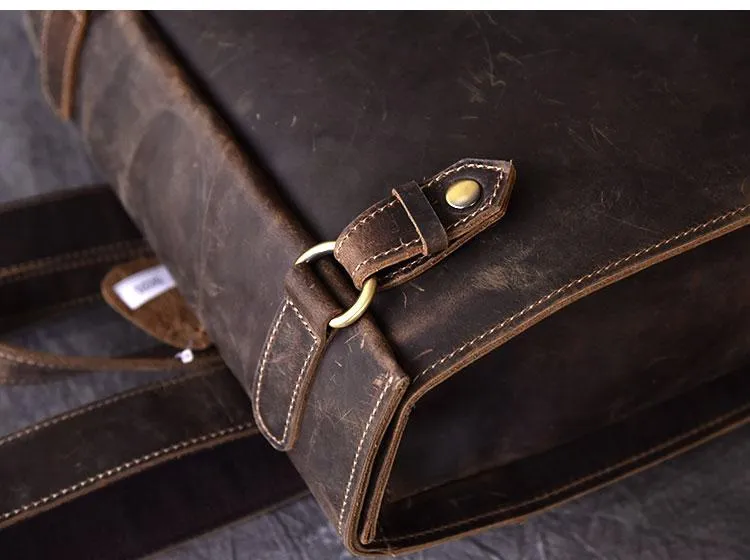 Vintage Leather Mens 14" Brown Computer Backpack Black Travel Backpack College Backpack for Men