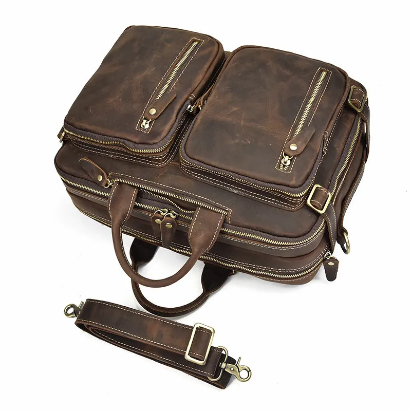 Vintage Leather Mens Travel Bag Backpack Briefcase for men