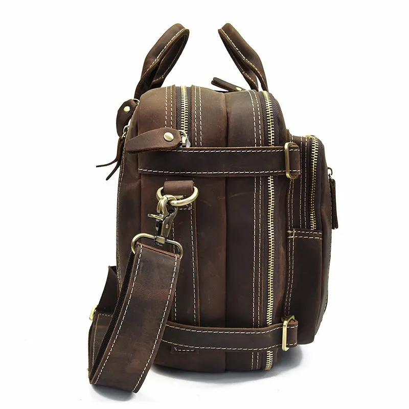 Vintage Leather Mens Travel Bag Backpack Briefcase for men