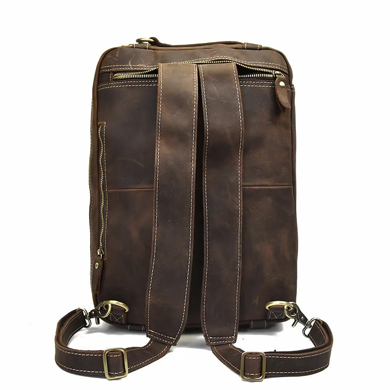 Vintage Leather Mens Travel Bag Backpack Briefcase for men
