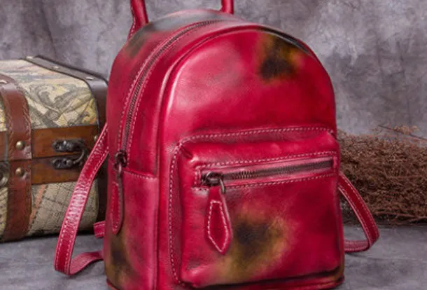 Vintage Leather Womens Backpack Bag School Vintage Backpack Purse for Women