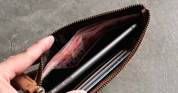 Vintage LEATHER Womens Long Clutch Wallet Zipper Slim Long Wallet FOR Women