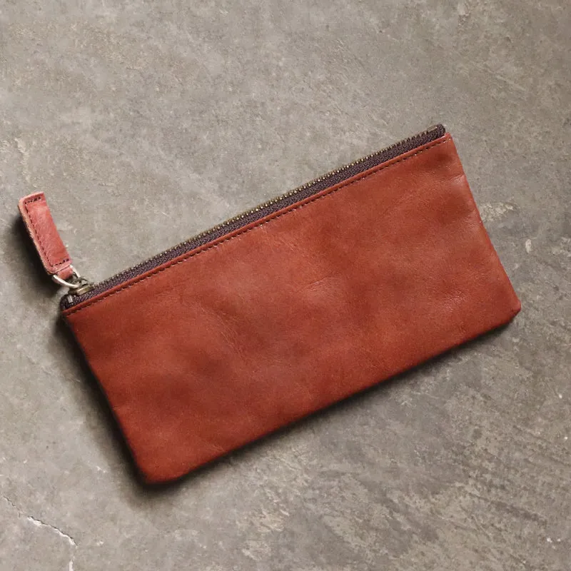 Vintage LEATHER Womens Long Clutch Wallet Zipper Slim Long Wallet FOR Women